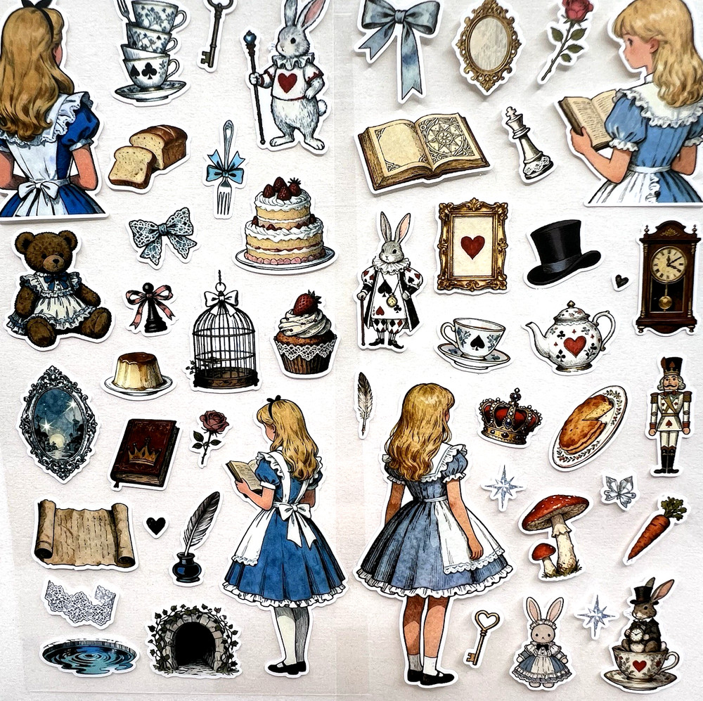 Alice in Wonderland Stickers 2 Sheets Junk Journal Collage Scrapbooking
