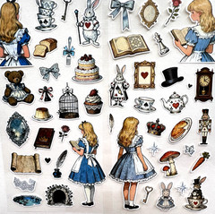 Alice in Wonderland Stickers 2 Sheets Junk Journal Collage Scrapbooking