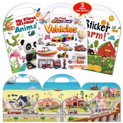 3-Pack Reusable Sticker Books for Toddlers 2-4 Years, Vehicles Truck, Animals…
