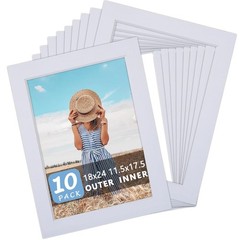 10 Pack Pre-Cut 18×24 White Picture Mats for 12×18 Photos – White Core Bevel …