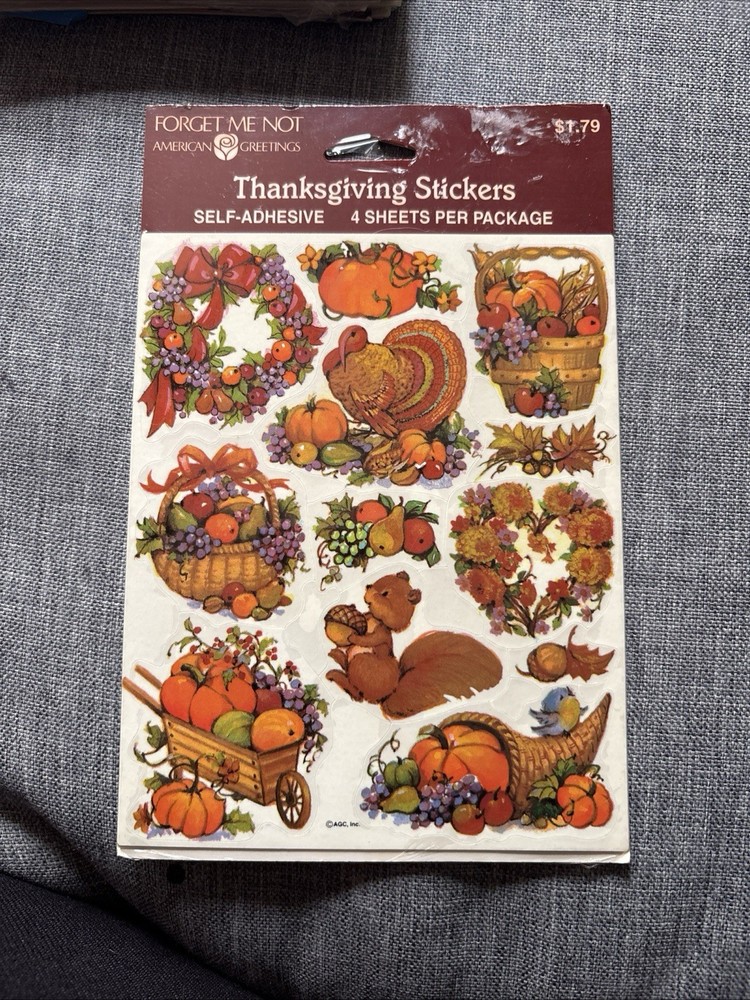 Vintage Forget Me Not American Greetings Thanksgiving Stickers Turkey Fall