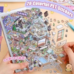 20 Scene Sticker Book for Adults, 3D Stickers, With 2 Sets of Tweezers