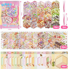 20 Sets DIY 3D Sticker Scene Collection Book DIY 3D House Stickers Make Your Own