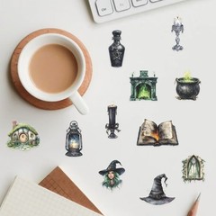 100PCS Black Retro Magic Forest Witch Series Stickers DIY Decorative Flat Transp