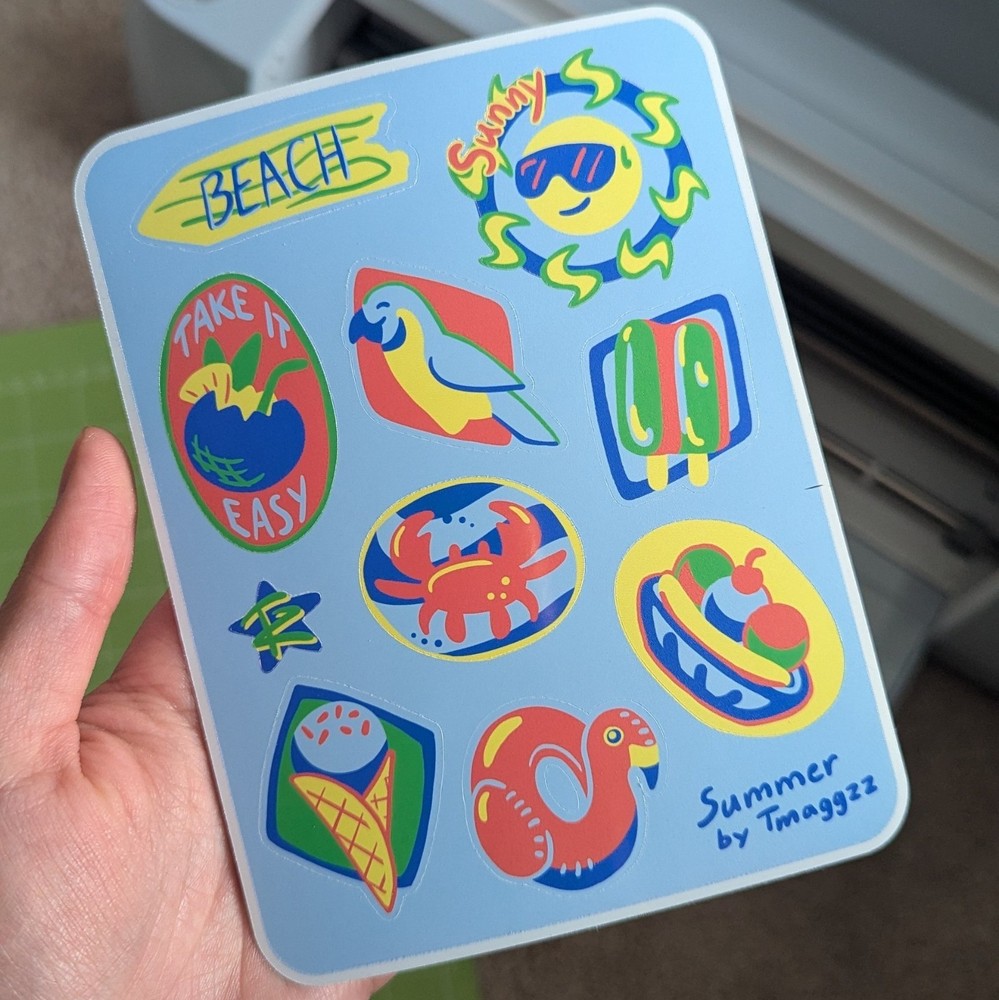 Handmade Sticker Sheets, Summer Theme, Multicolor Rainbow Theme