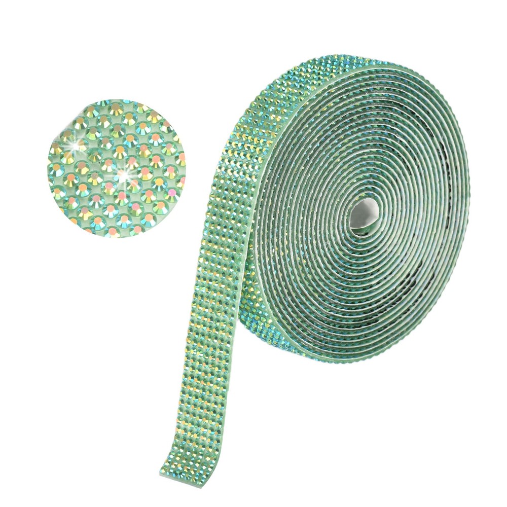 Self Adhesive Rhinestone Strips 3 Yards 0.55 Inch for Craft,Dark Green AB