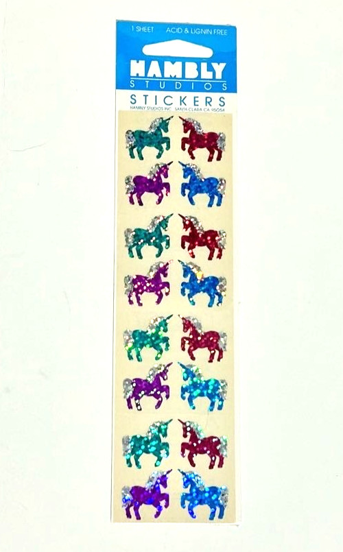 New Pack HAMBLY Studios Colorful UNICORN Sparkly Scrapbook Stickers!