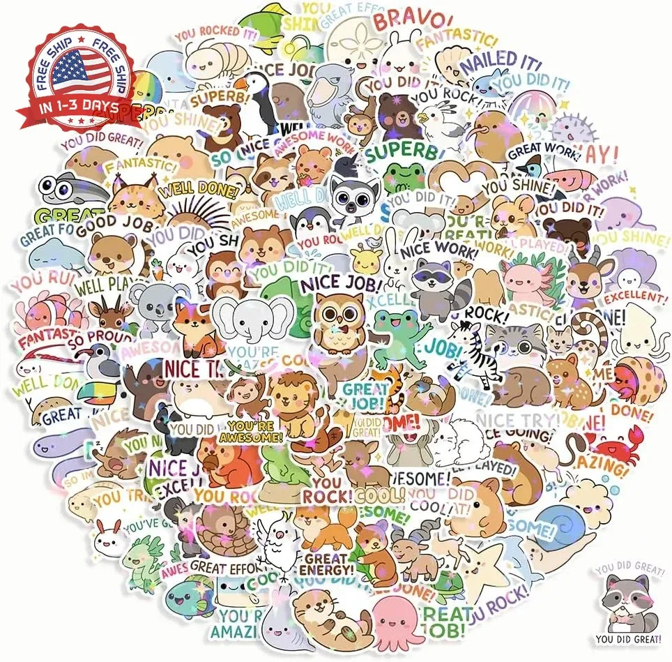 200 Pcs Cute Animal Stickers Bulk.Inspirational Stickers Packs for Boys Adults T