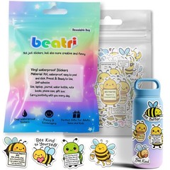 Positive Bee Stickers Waterproof Vinyl 50Pcs Cute Bee Decor & Party Favors fo…