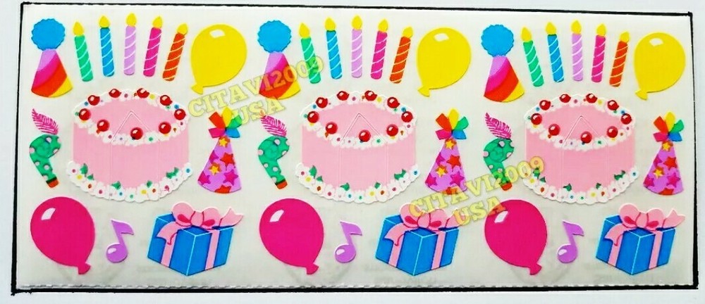 SANDYLION HAPPY BIRTHDAY STICKERS VINTAGE COLLECTABLE RARE PARTY CAKE BALLOONS.