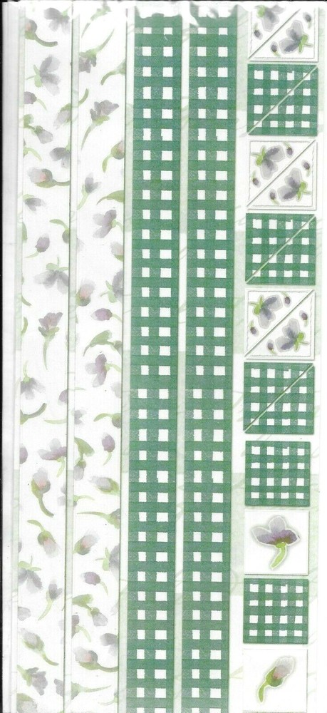BORDER Green Calico Purple Pansies Deja Views 12″ Floral Border Corner Stickers