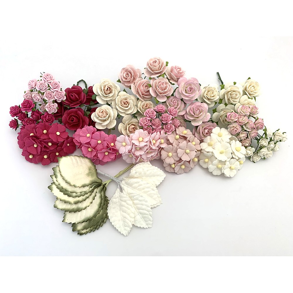 125 Mixed Pink White Flower +20 LEAVES Wedding DIY Scrapbook (TH/Pink6/2-S11-A)