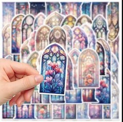 20pcs Stained Glass Church Window -Mini Stickers- Scrapbook, Journal, DIY Crafts