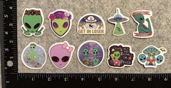 Lot of 10 Assorted Alien Extraterrestrial Space Stickers