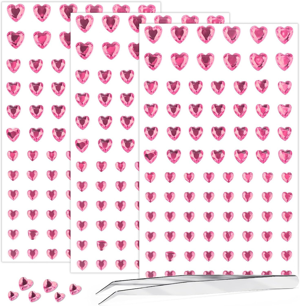 264Pcs Pink Heart Gem Stickers – Small Self Adhesive Acrylic Jewels (5/7/10Mm)
