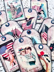 Handmade Set of 12 Vintage 4th of July Patriotic USA Flag Ephemera Tags