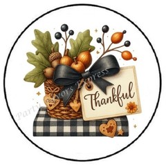 THANKFUL FALL ACORNS PLAID ENVELOPE SEALS LABELS STICKERS PARTY FAVORS