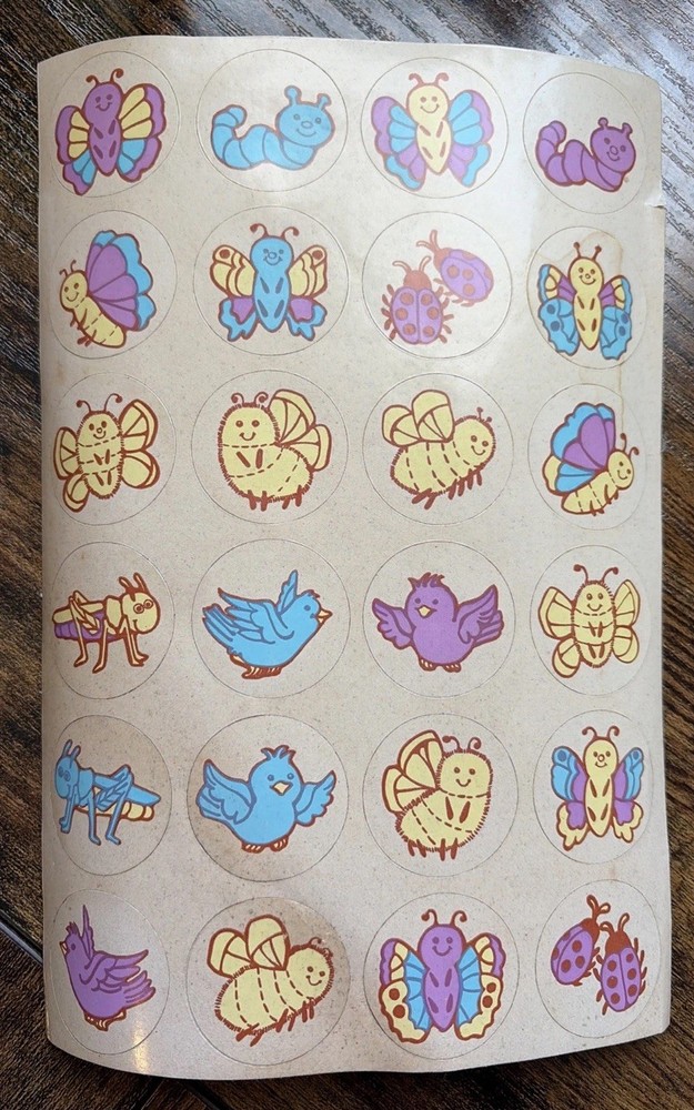 Vintage 70s 80s Hallmark Sticker Sheet Butterfly birds Caterpillar Lady Bugs New