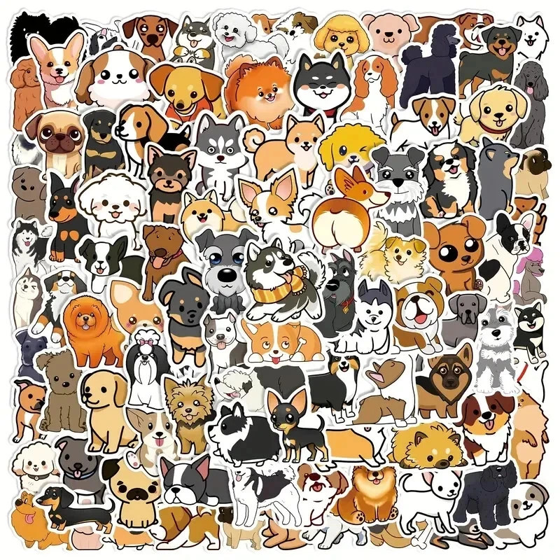 100pc Cute Dog Sticker Pack, Funny Dog Breed Scrapbook Lot, DIY Craft Supplies