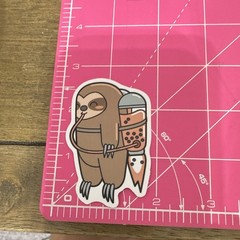 Bubble Tea Boba & Sloth Stickers Set, Multicolor Food & Drink Theme (4pcs)