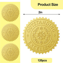 2 Inch Gold Foil Certificate Seals–120 Pcs Embossed Seals Stickers for Awards