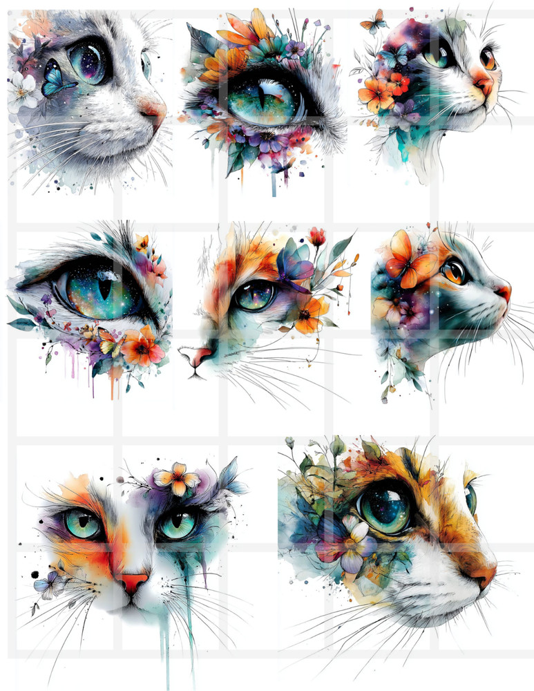 1 Pg Abstract Cats Eye Card Toppers Junk Journal Supply Collage Sheet Scrapbook