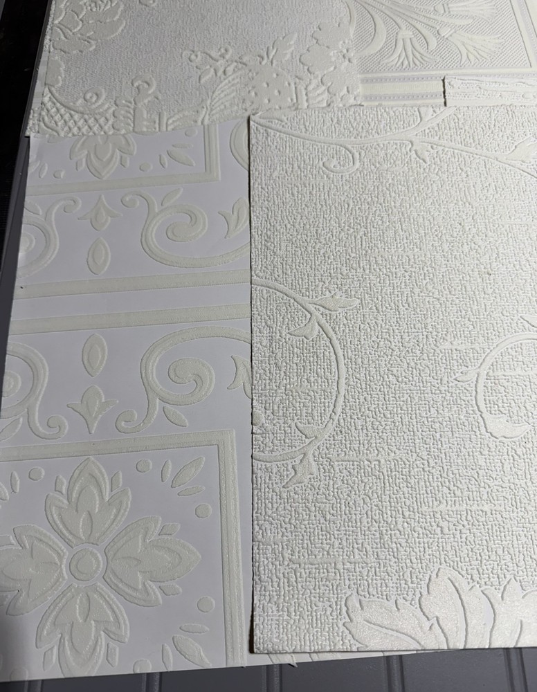 10 Assorted Vintage Textured White Wallpaper Samples / Remnants. Set 5.