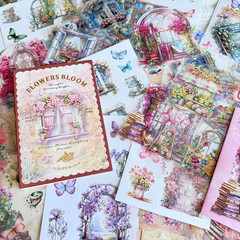 64 Sheets Vintage Floral Scrapbooking Kit, Precut Floral Natural Garden Flowers