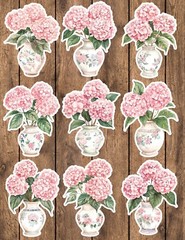 Hydrangea in Vintage Vase Die Cut Stickers Set Scrapbooking Laptop Waterbottle