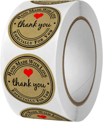 1000 Handmade Red Heart Thank You Stickers for Baked Goods Packaging