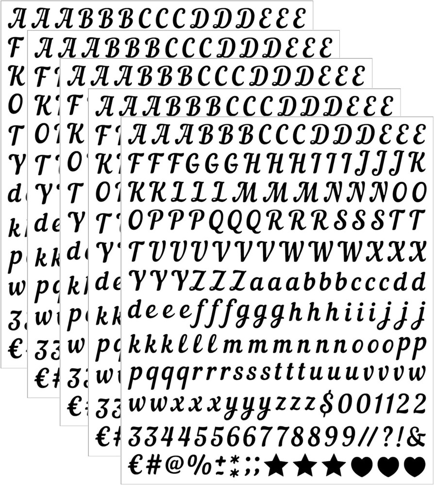 0.5 inch Small Letter Sticker, Black Vinyl Self Adhesive Alphabet Number Sticker
