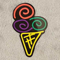 Neon Ice Cream Cone Sticker Colorful Spiral Scoops Retro Bar Sign Summer Decal