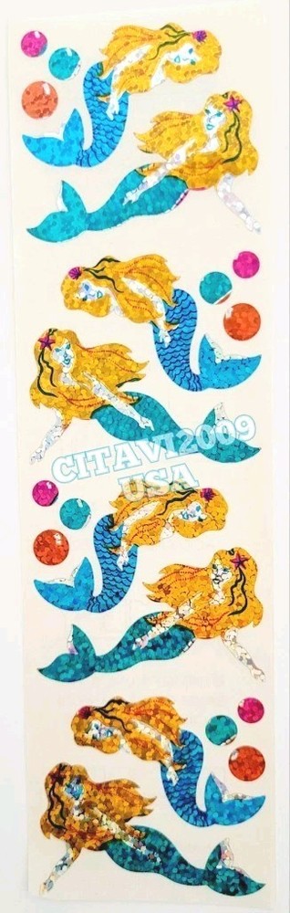 HAMBLY STUDIOS STICKERS PRISMATIC GLITTER MERMAIDS MYTHICAL OCEAN VINTAGE RARE