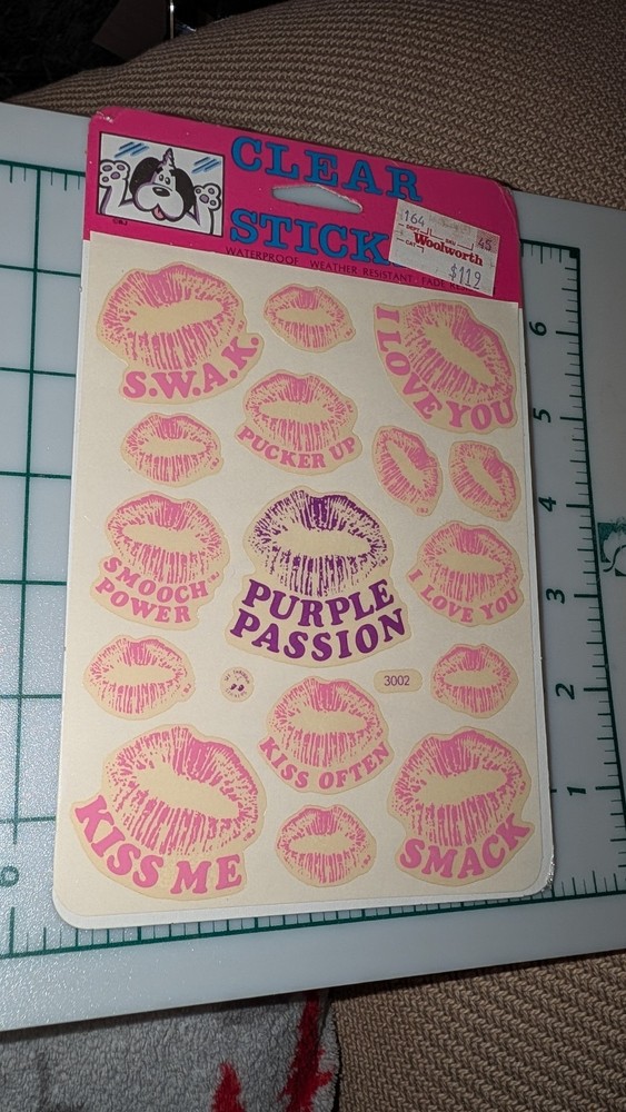 Vintage Stickers BJ Decal Specialties Clear See Through Lips Pucker Up New Pack
