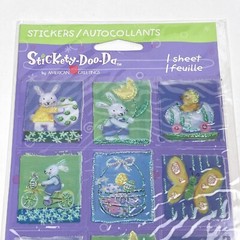 NEW Stickety Doo Da EASTER BUNNY EGG BUTTERFLY Green Glitter Sticker Sheet