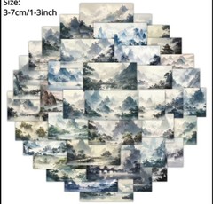 10pcs Asian Landscape Watercolor Stickers- Scrapbooking/Journaling/Crafting