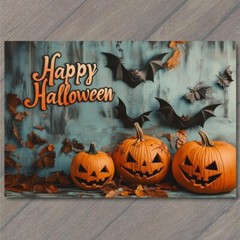 STICKER Halloween Theme Jack-O-Lanterns Bats Autumn Leaves Happy Pumpkins