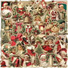 50PCS Christmas Theme Stickers, Non-Repeating Vinyl Waterproof Vintage Christmas
