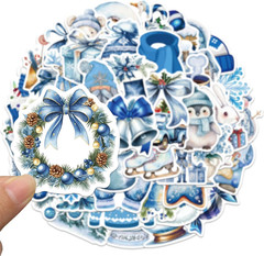 50PCS Winter Aesthetic Stickers, Cute Blue Christmas Stickers for Kid Teen Adult