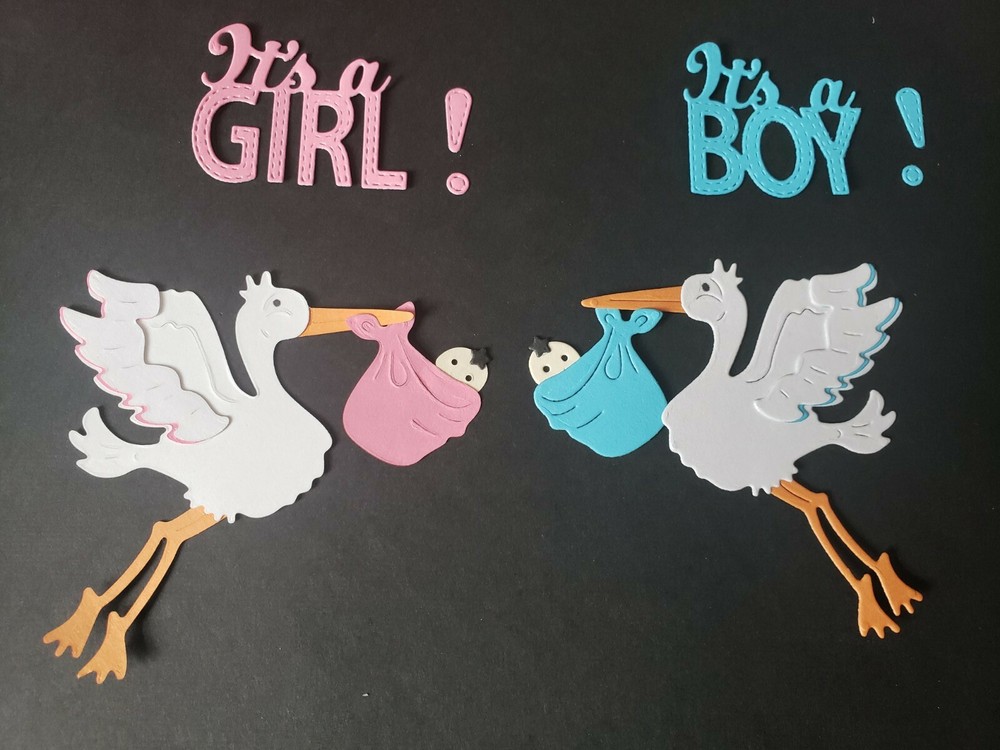 Twins Stork with baby die cuts scrapbook cardstock 4 pcs.