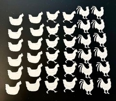 Barnyard Die Cuts * Chicken Trio * Twelve Sets * Black, White, Kraft or White