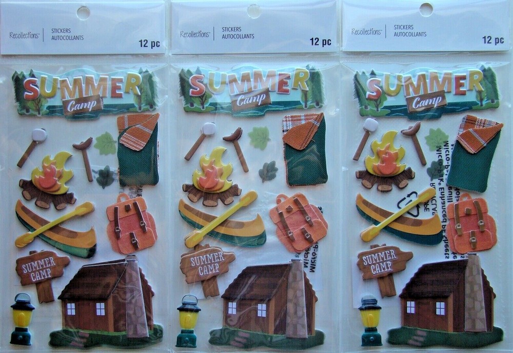 SUMMER CAMP LOT OF 3 Recollections Stickers NEW! 668517 fire canoe lodge backpac