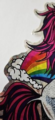 Vtg Bj Decal Jumbo Sticker Unicorn Prism Specialties 9″ giant rainbow flowers