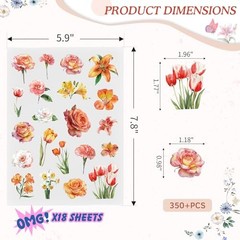 375 PCS Transparent Flower Stickers, Floral Scrapbooking Sticker for FLOWER-1