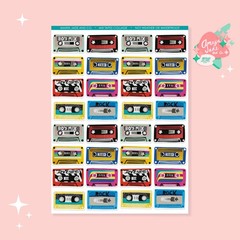 80s Mix Tapes Sticker Sheet Perfect for Scrapbooks and Favors