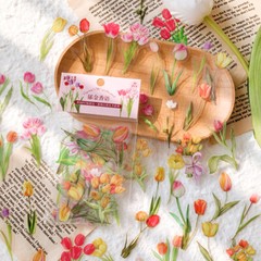 Nature Flower Tulip Plant PET Stickers Journal Label Scrapbook Decorative Crafts