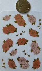 PEACH ROSE Gold Foil Mylar Stickers(16pc)3”x 4”Garden •Leaf•Flowers•Card Making•
