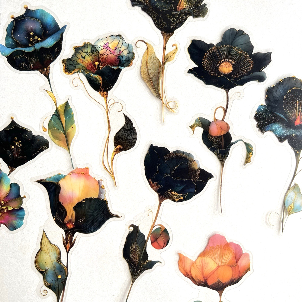 Long Stem Fantasy Flower Stickers Junk Journal Collage Scrapbooking