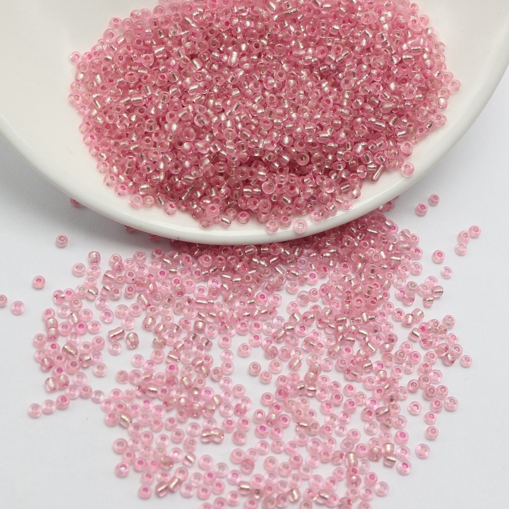 4000 pcs Pink Color Glass Beads 2mm Silver Foil lined + Storage Box Jewelry