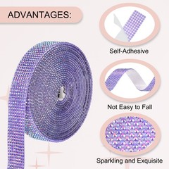 Self Adhesive Rhinestone Strips 3 Yards 0.6 Inch for Craft,Dark Purple AB